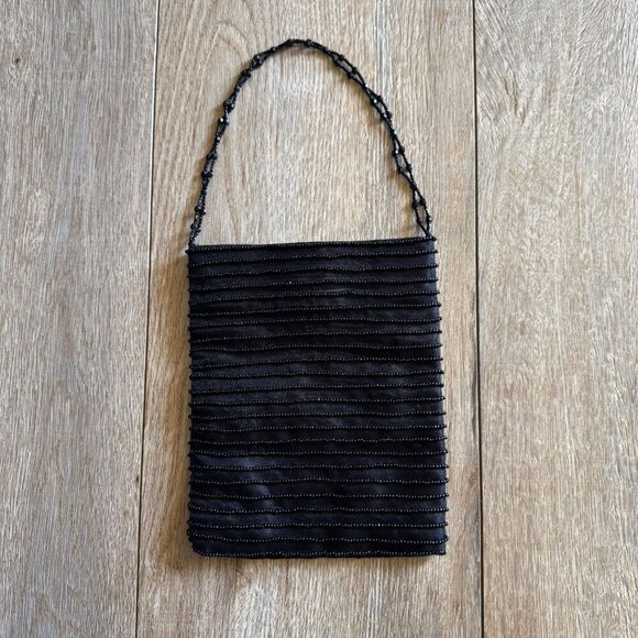 Vintage Y2K GAP Black Beaded Chiffon Satin Whimsigoth Black Tie Evening Mini Bag - Picture 6 of 10